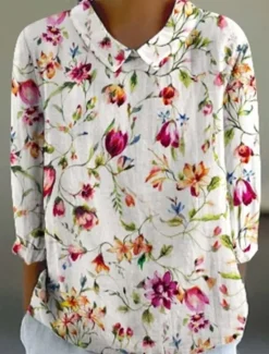 Best Women's Shirt Linen-Inspired Shirts Long Sleeve Shirt Collar White Blue Green Spring Fall Women Shirts