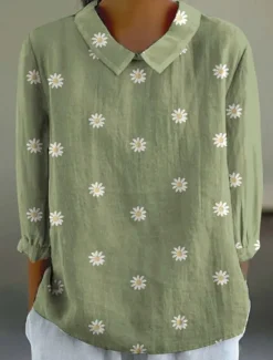 Best Women's Shirt Linen-Inspired Shirts Long Sleeve Shirt Collar White Blue Green Spring Fall Women Shirts