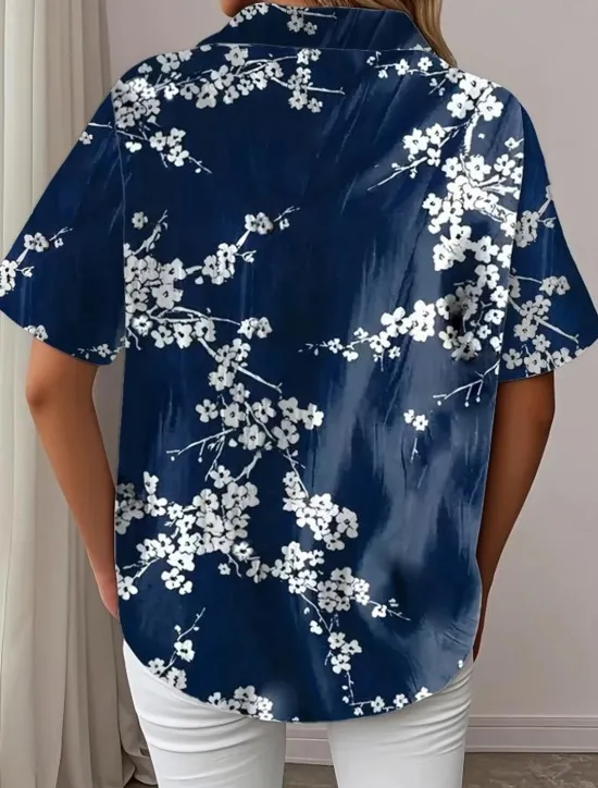Best Women's Shirt Long Sleeve Button Down Blouse Floral Graphic Vintage Tropical Daily Short Sleeve Shirt Collar Regular Tops Daily Blue Orange Summer Spring Women Blouses & Shirts