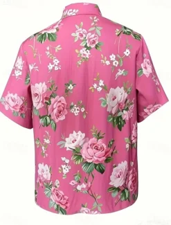 New Women's Shirt Long Sleeve Button Down Blouse Floral Graphic Vintage Tropical Daily Short Sleeve Shirt Collar Regular Tops Daily Black Pink Royal Blue Blue Purple Summer Spring Women Blouses & Shirts