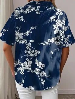 New Women's Shirt Long Sleeve Button Down Blouse Floral Graphic Vintage Tropical Daily Short Sleeve Shirt Collar Regular Tops Daily Black Pink Royal Blue Blue Purple Summer Spring Women Blouses & Shirts