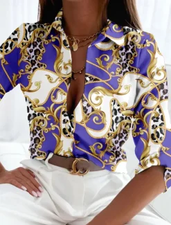 Online Women's Shirt Long Sleeve Button Down Blouse Basic Buttons Print Regular Tops Shirt Collar Casual Pink Red Purple Spring Fall Women Blouses & Shirts