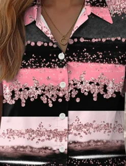 Discount Women's Shirt Long Sleeve Button Down Blouse Graphic Geometric Daily Casual Short Sleeve Shirt Collar Regular Tops Daily Pink Blue Green Summer Spring Women Blouses & Shirts