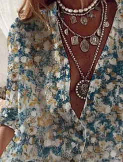 Hot Women's Shirt Long Sleeve Button Down Blouse Tunic Streetwear Casual Floral Buttons Print Regular Tops Daily Weekend Spring Fall Women Spring Tops