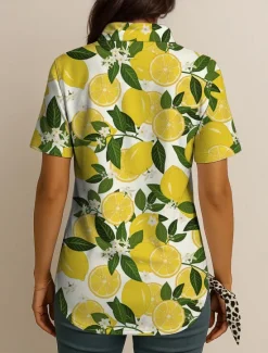 Hot Women's Shirt Long Sleeve Button Down Blouse Floral Graphic Fruit Vintage Tropical Daily Sleeveless Short Sleeve Shirt Collar Regular Tops Daily Yellow Orange Summer Spring Women Blouses & Shirts