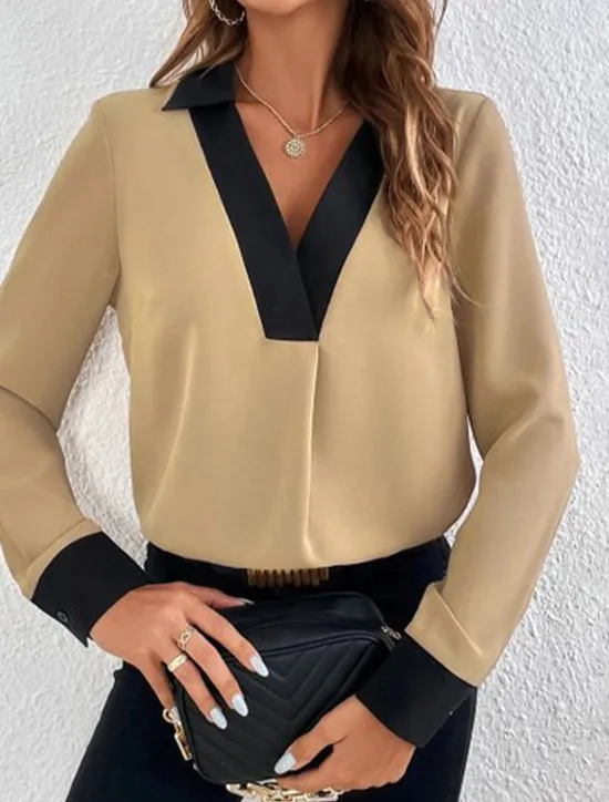Online Women's Shirt Modern Long Sleeve Regular Tops Shirt Collar Work Black White Green Khaki Spring Fall Winter Women Blouses & Shirts