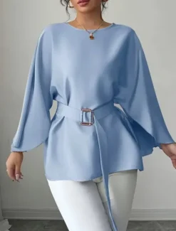 Clearance Women's Shirt Plain Elegant Vintage Daily Long Sleeve Half Sleeve Flutter Sleeve Crew Neck Regular Tops Work Daily Holiday Summer Spring Fall Women Blouses & Shirts