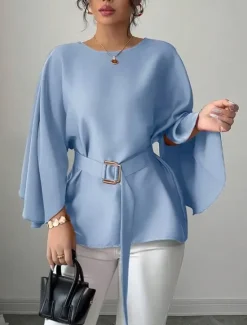Clearance Women's Shirt Plain Elegant Vintage Daily Long Sleeve Half Sleeve Flutter Sleeve Crew Neck Regular Tops Work Daily Holiday Summer Spring Fall Women Blouses & Shirts