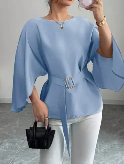 Clearance Women's Shirt Plain Elegant Vintage Daily Long Sleeve Half Sleeve Flutter Sleeve Crew Neck Regular Tops Work Daily Holiday Summer Spring Fall Women Blouses & Shirts