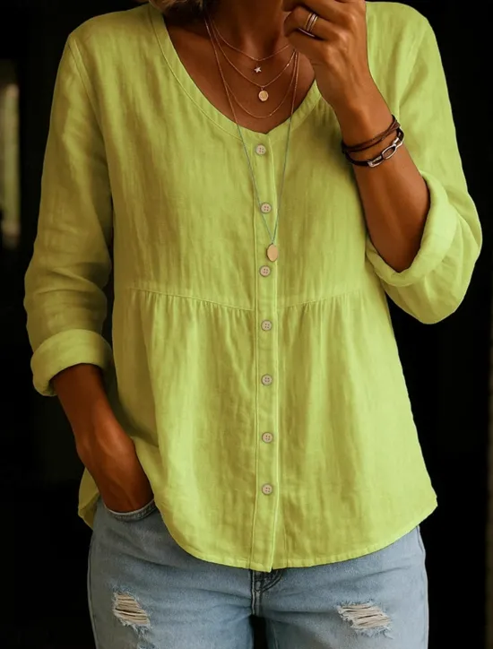 Sale Women's Shirt Solid Color Plain Stylish Casual Long Sleeve Shirt Collar Regular Tops Daily Smocked Buttons White Yellow Pink Green Summer Spring Women Shirts