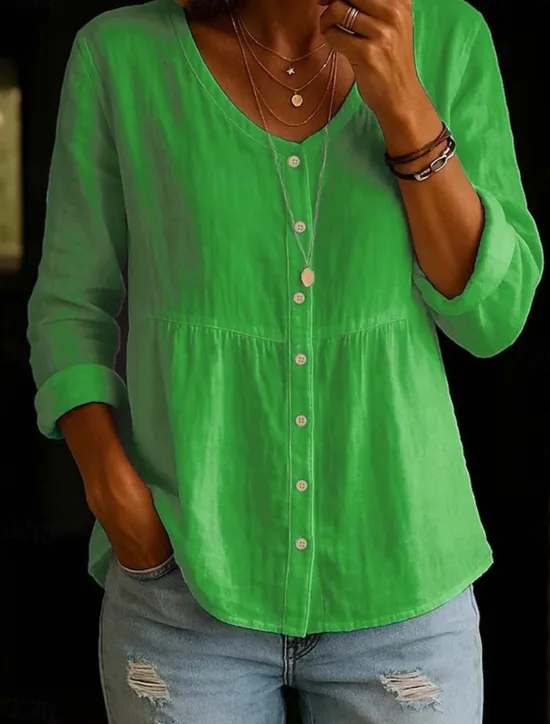 Sale Women's Shirt Solid Color Plain Stylish Casual Long Sleeve Shirt Collar Regular Tops Daily Smocked Buttons White Yellow Pink Green Summer Spring Women Shirts
