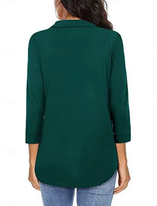 Online Women's Shirt Solid Color Elegant Stylish Basic 3/4 Length Sleeve V Neck Regular Tops Daily Black Wine Blue Green Spring Fall Women Blouses & Shirts