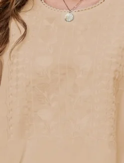 Best Women's Shirt Solid Color Floral Casual Boho 3/4 Length Sleeve Elbow Sleeve Crew Neck Regular Tops Vacation Party Daily Embroidered White Yellow Khaki Autumn / Fall Spring & Summer Women Blouses & Shirts