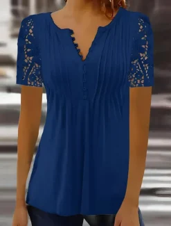 Outlet Women's Shirt Solid Color Elegant Bohemia Daily Sleeveless High Neck Regular Tops Daily Holiday Going out Patchwork Buttons Print Black White Red Blue Summer Spring Women Lace Tops