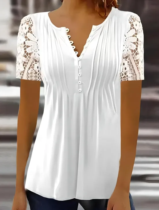 Outlet Women's Shirt Solid Color Elegant Bohemia Daily Sleeveless High Neck Regular Tops Daily Holiday Going out Patchwork Buttons Print Black White Red Blue Summer Spring Women Lace Tops
