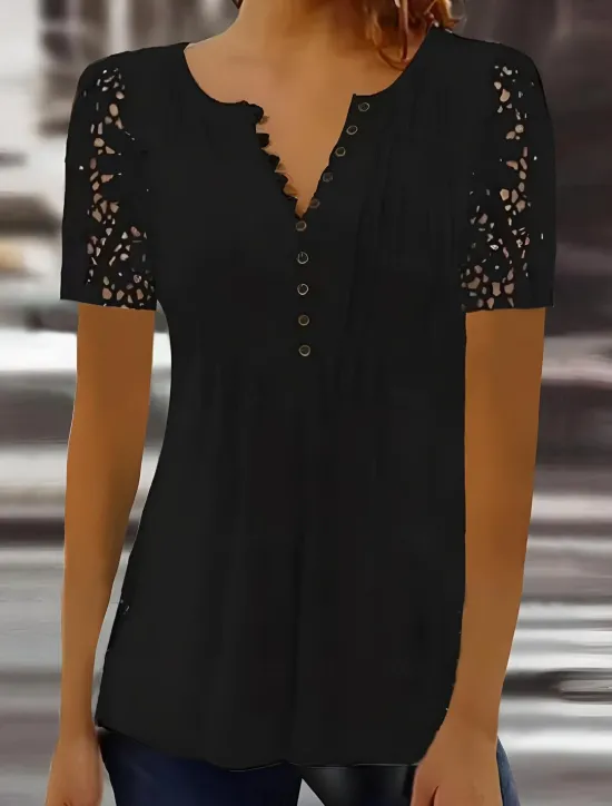 Outlet Women's Shirt Solid Color Elegant Bohemia Daily Sleeveless High Neck Regular Tops Daily Holiday Going out Patchwork Buttons Print Black White Red Blue Summer Spring Women Lace Tops