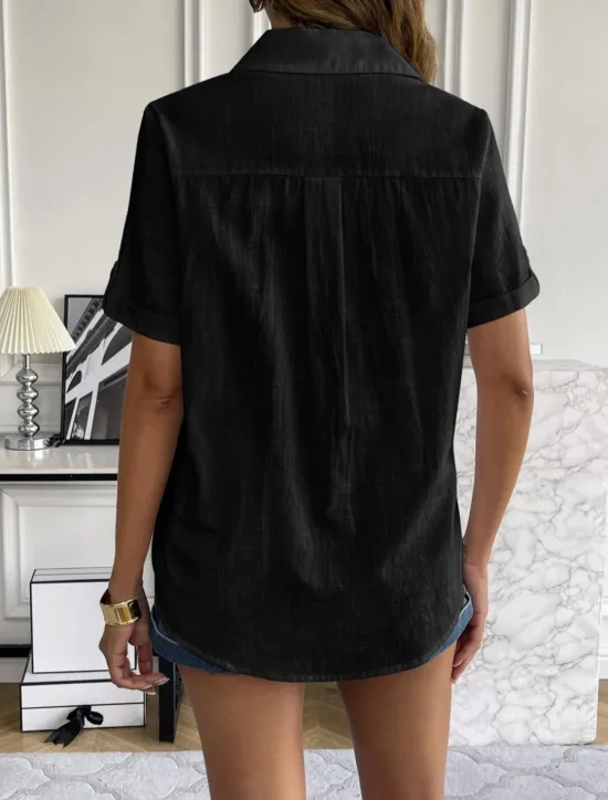 Sale Women's Shirt Solid Color Basic Casual Short Sleeve Shirt Collar Regular Tops Daily Buttons Black White Pink Blue Summer Women Shirts