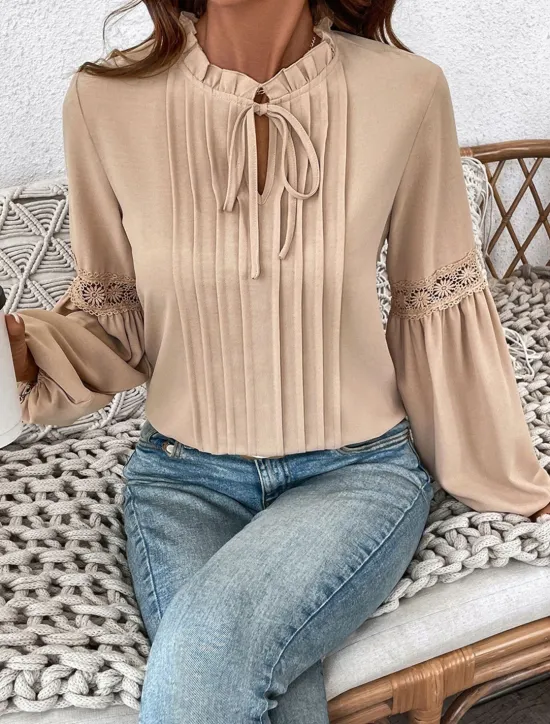 Women's Shirt Solid Color Elegant Stylish Casual Long Sleeve V Neck Vacation Party Daily Spring Fall Women Blouses & Shirts