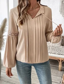Women's Shirt Solid Color Elegant Stylish Casual Long Sleeve V Neck Vacation Party Daily Spring Fall Women Blouses & Shirts