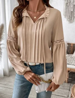 Women's Shirt Solid Color Elegant Stylish Casual Long Sleeve V Neck Vacation Party Daily Spring Fall Women Blouses & Shirts