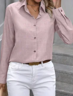 Clearance Women's Shirt Stylish Modern Long Sleeve Regular Tops Shirt Collar Work Black Light Green Pink Blue Spring Fall Winter Women Blouses & Shirts