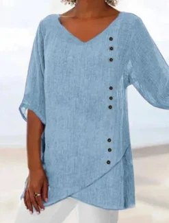 Online Women's Shirt Summer Tops Blouse Elegant Daily Half Sleeve V Neck Regular Tops Daily Asymmetric Summer Spring Fall Women Shirts