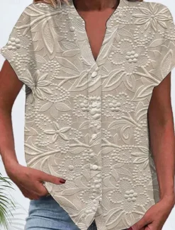 Best Women's Shirt V Neck Button Down Blouse 3D Print Floral Stylish Beach Short Sleeve Shirt Collar Regular Tops Daily Buttons Print Spring Fall Women Blouses & Shirts