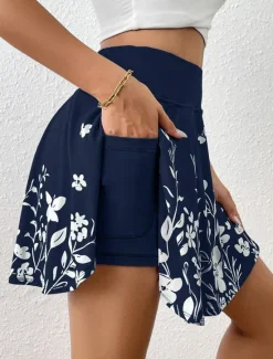 Sale Women's Short Skirt culottes Slim Fashion Casual Mini High Waist Skirts Floral Graphic Stretchy Daily Pink Navy Blue Sky Blue Gray Summer Polyester Women Skirts