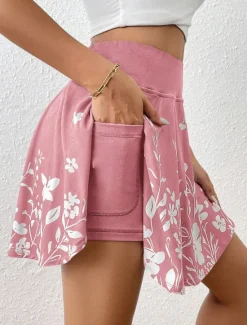 Sale Women's Short Skirt culottes Slim Fashion Casual Mini High Waist Skirts Floral Graphic Stretchy Daily Pink Navy Blue Sky Blue Gray Summer Polyester Women Skirts