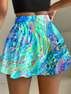 Online Women's Short Skirt culottes Fashion Casual Mini High Waist Skirts Graphic Abstract Flowy Stretchy Daily Pink Blue Orange Green Summer Knit Polyester Women Skirts