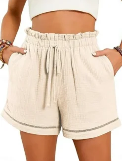 Online Women's Shorts Baggy Pants ChinosFashion Streetwear Short High Waist Plain Pocket Elastic Waistband Comfy Soft Comfortable Micro-elastic Outdoor Street Navy-blue Pinkish Gray Wine Green Summer Spring Women Shorts