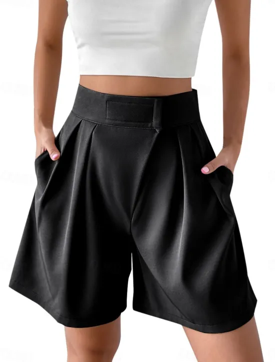 Outlet Women's Shorts Baggy Pants Chinos Shorts Fashion Streetwear Basic Knee Length High Waist Plain Pocket Elastic Waistband Comfy Soft Comfortable Micro-elastic Outdoor Street Black White Red Brown Women Shorts