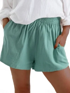 Best Women's Shorts Basic Casual Short High Waist Plain Pocket Elastic Drawstring Design High Cut Breathability Soft Micro-elastic Vacation Street Daily Wear Dark Grey Red Green Apricot Summer Spring Women Shorts