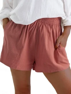 Best Women's Shorts Basic Casual Short High Waist Plain Pocket Elastic Drawstring Design High Cut Breathability Soft Micro-elastic Vacation Street Daily Wear Dark Grey Red Green Apricot Summer Spring Women Shorts