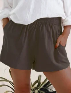 Best Women's Shorts Basic Casual Short High Waist Plain Pocket Elastic Drawstring Design High Cut Breathability Soft Micro-elastic Vacation Street Daily Wear Dark Grey Red Green Apricot Summer Spring Women Shorts