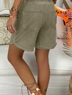 Online Women's Shorts Bermuda shorts Fashion Short Plain Drawstring Side Pockets Comfort Micro-elastic Vacation Beach Black White Khaki Regular Fit Women Shorts