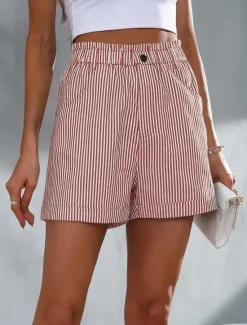 Women's Shorts Casual Daily Short Striped Side Pockets Breathability Comfortable Micro-elastic Weekend Black Red Blue Summer Regular Fit Women Shorts