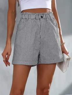 Women's Shorts Casual Daily Short Striped Side Pockets Breathability Comfortable Micro-elastic Weekend Black Red Blue Summer Regular Fit Women Shorts