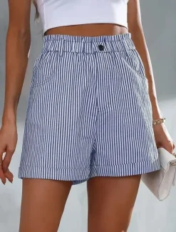 Women's Shorts Casual Daily Short Striped Side Pockets Breathability Comfortable Micro-elastic Weekend Black Red Blue Summer Regular Fit Women Shorts
