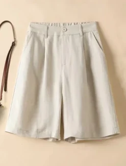 Online Women's Shorts Casual Daily Short Plain Side Pockets Breathability Comfortable Inelastic Weekend Black White Khaki Summer Regular Fit Women Shorts