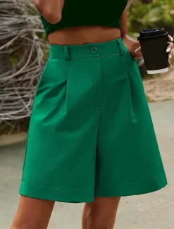 Outlet Women's Shorts Casual Daily Short Plain Side Pockets Breathability Comfortable Micro-elastic Weekend White Pink Camel Green Summer Regular Fit Women Shorts