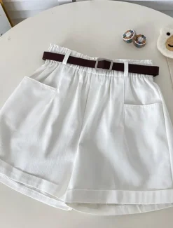 New Women's Shorts Casual Daily Short Plain Side Pockets Breathability Comfortable Micro-elastic Weekend Black White Khaki Apricot Summer Regular Fit Women Shorts