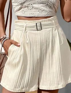 Outlet Women's Shorts Casual Daily Short Plain Side Pockets Breathability Comfortable Inelastic Weekend Summer Regular Fit Women Shorts