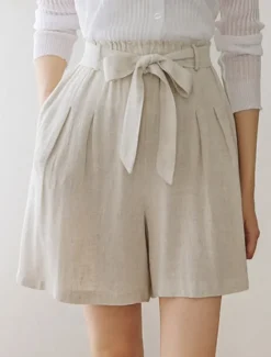 New Women's Shorts Casual Daily Short Plain Drawstring Breathability Comfortable Inelastic Weekend Black White Beige Summer Regular Fit Women Shorts