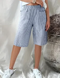 Clearance Women's Shorts Casual Daily Knee Length Striped Pocket Elastic Waistband Breathability Comfortable Inelastic Going out Weekend Black Yellow Pink Navy Blue Summer Regular Fit Women Shorts