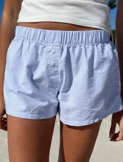 Women's Shorts Casual Daily Short Striped Print Breathability Comfortable Inelastic Weekend Pink Blue Summer Regular Fit Women Shorts