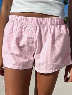 Women's Shorts Casual Daily Short Striped Print Breathability Comfortable Inelastic Weekend Pink Blue Summer Regular Fit Women Shorts