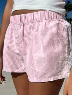 Women's Shorts Casual Daily Short Striped Print Breathability Comfortable Inelastic Weekend Pink Blue Summer Regular Fit Women Shorts