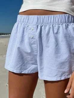 Women's Shorts Casual Daily Short Striped Print Breathability Comfortable Inelastic Weekend Pink Blue Summer Regular Fit Women Shorts