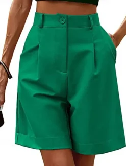 Women's Shorts Casual Daily Knee Length Plain Side Pockets Breathability Comfortable Micro-elastic Weekend Camel Green Beige Gray Summer Regular Fit Women Shorts